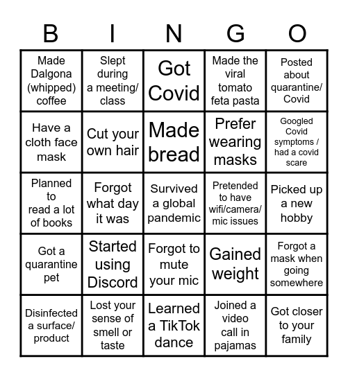 Lockdown Bingo! Bingo Card