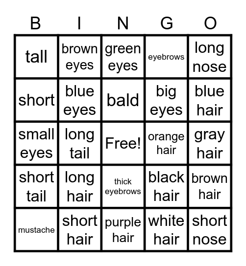 What do you look like? Bingo Card
