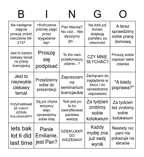 Kaleta bingo Card