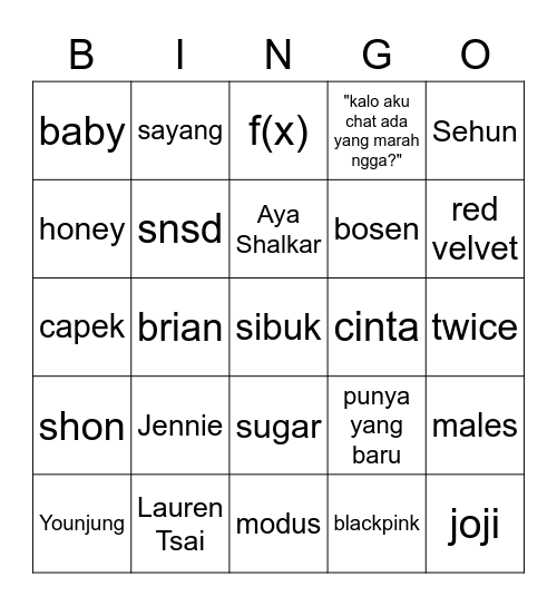 Ital Bingo Card