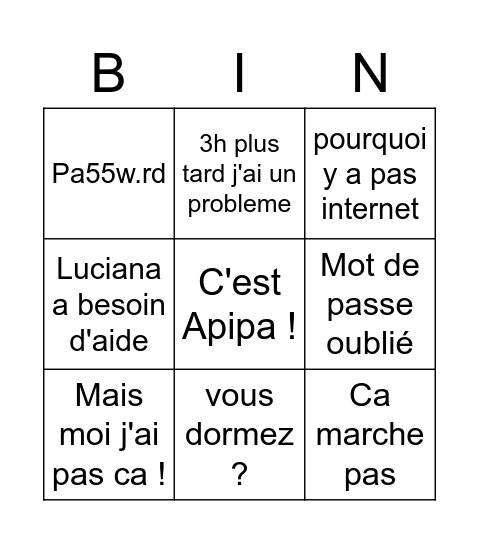 Help-Desk Bingo Card