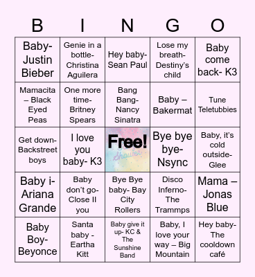 Babyshower muziekbingo Daniella Bingo Card
