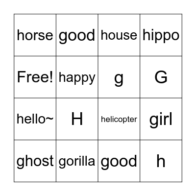 G&H Bingo Card