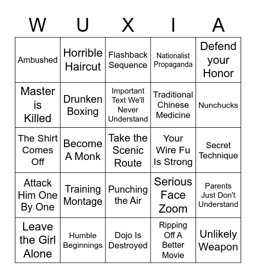 Kung Fu Bingo Card
