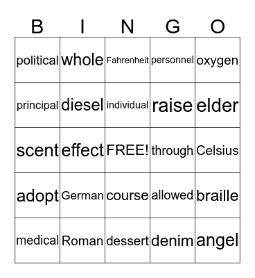 Spelling Units 6-9 Bingo Card