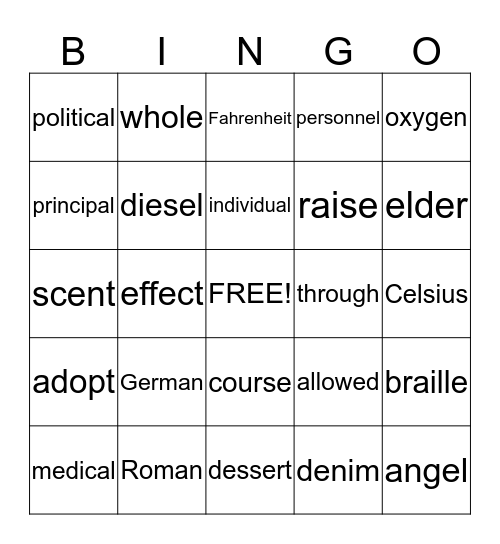 Spelling Units 6-9 Bingo Card