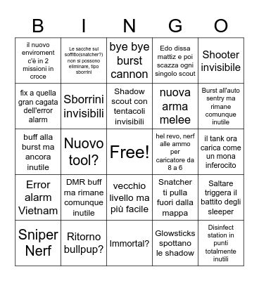 GTFO Bingo Card