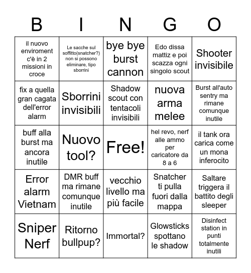 GTFO Bingo Card