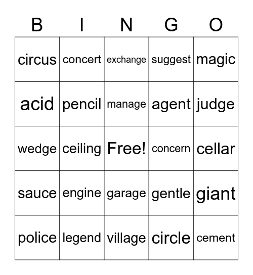 Lesson 57 - soft c/g Bingo Card