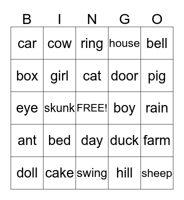 Chris McCarty- Noun Dolch Sight Words Bingo Card