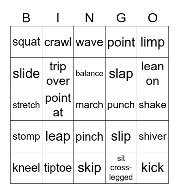 Verbs of movement Bingo Card