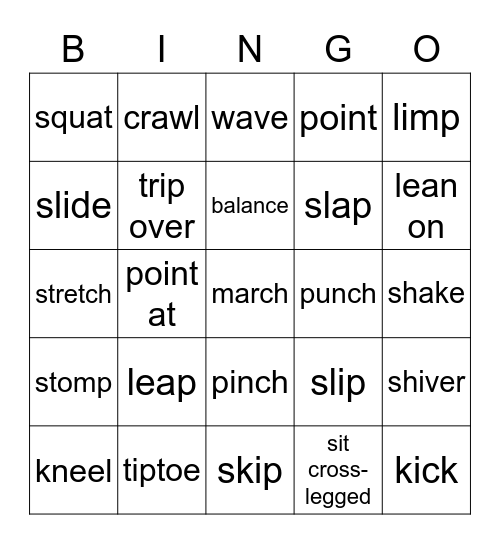 Verbs of movement Bingo Card