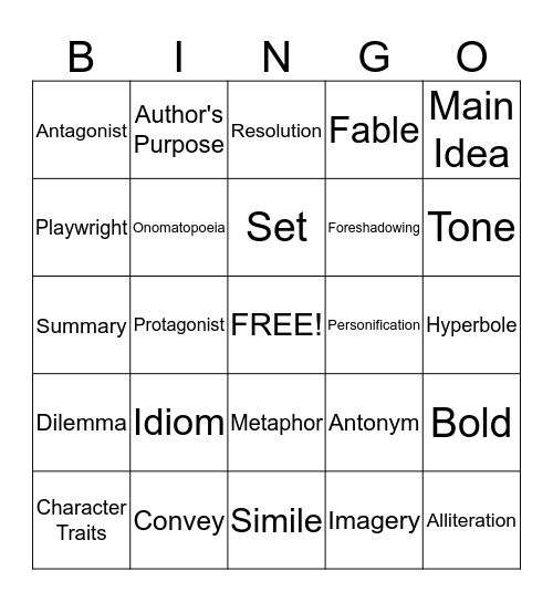 Vocabulary Review Bingo Card