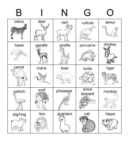 Xining Zoo Bingo! Bingo Card