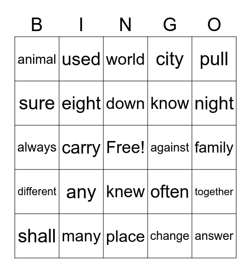 Unit 8 bingo Card