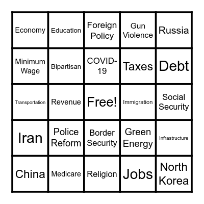 STATE OF THE UNION BINGO Card