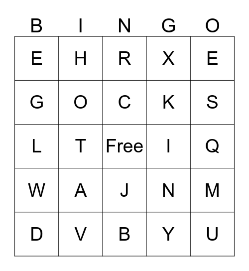 English Alphabet Bingo Card