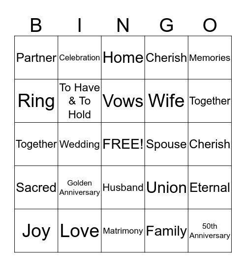 Loren & Linda's 50th Wedding Anniversay BINGO! Bingo Card