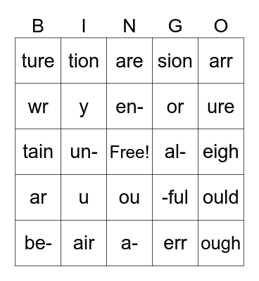 Phonics Chart 12-13 Bingo Card
