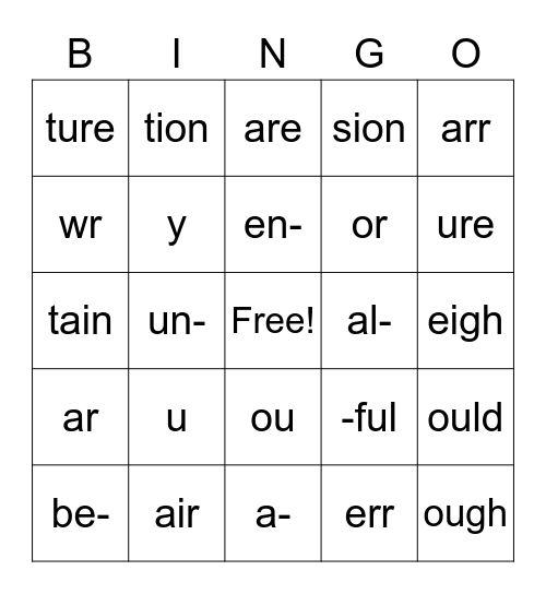 Phonics Chart 12-13 Bingo Card