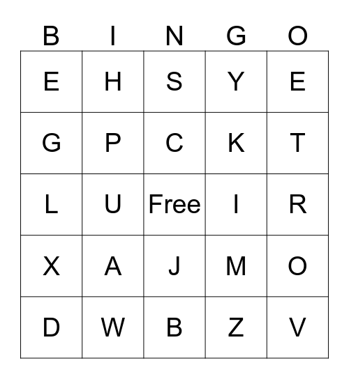 English Alphabet Bingo Card