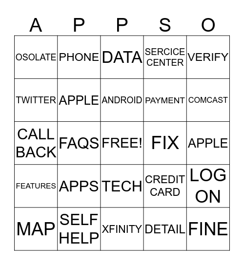 MY ACCOUNT APPS Bingo Card