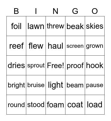 Vowel Teams Bingo Card
