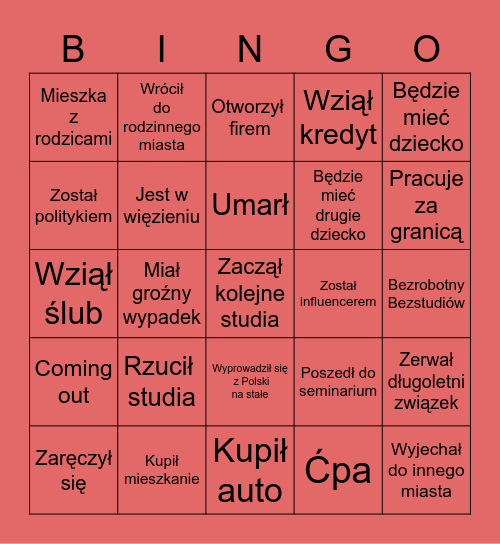 Znajomy/a ze szkoły: Bingo Card