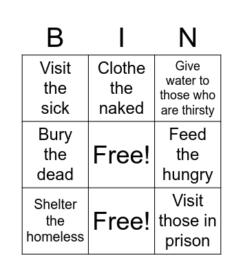 Corporal Works of Mercy Bingo Card