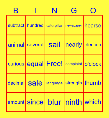 Spelling List #23 Bingo Card