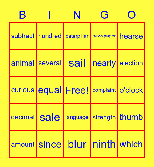 Spelling List #23 Bingo Card