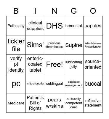 CCMA practice Bingo Card