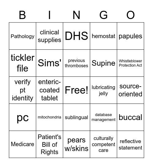 CCMA practice Bingo Card