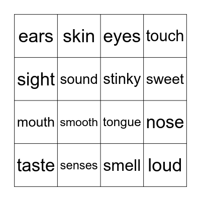 Our Five Senses Bingo Card