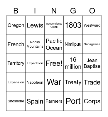 Louisiana Purchase Bingo Card