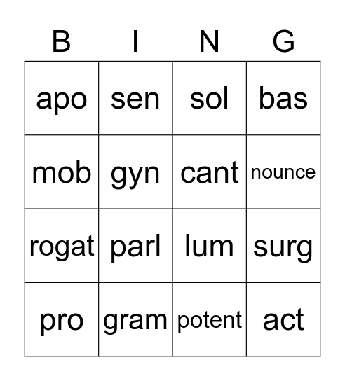 Stem List #11 Bingo Card