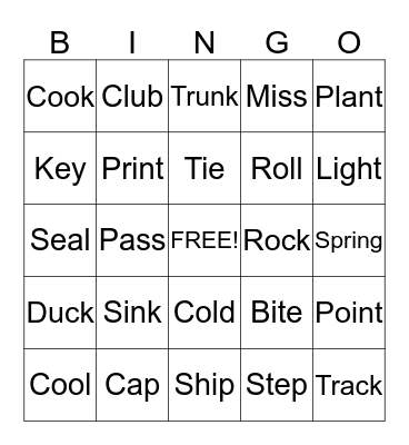 Multiple Meaning Words Bingo Card