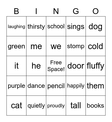 Parts of Speech Bingo! Bingo Card