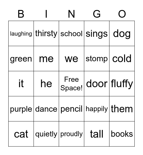 Parts of Speech Bingo! Bingo Card