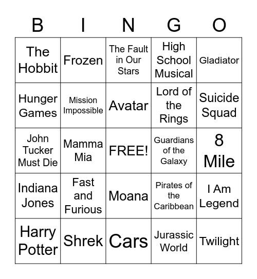 Movie Theme Song Trivia Bingo Card