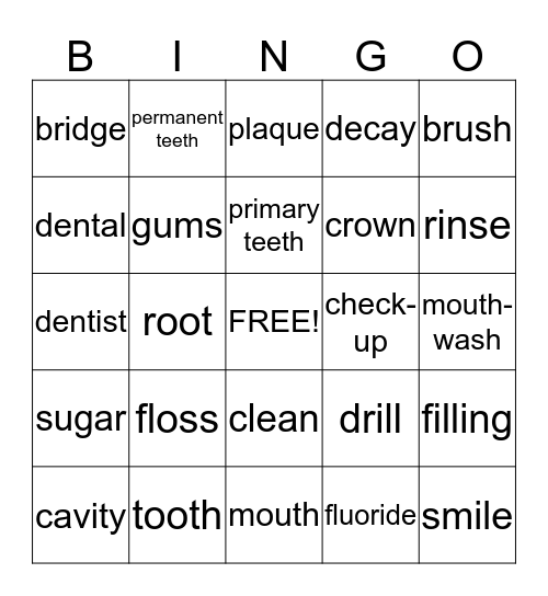 Dental Bingo Card