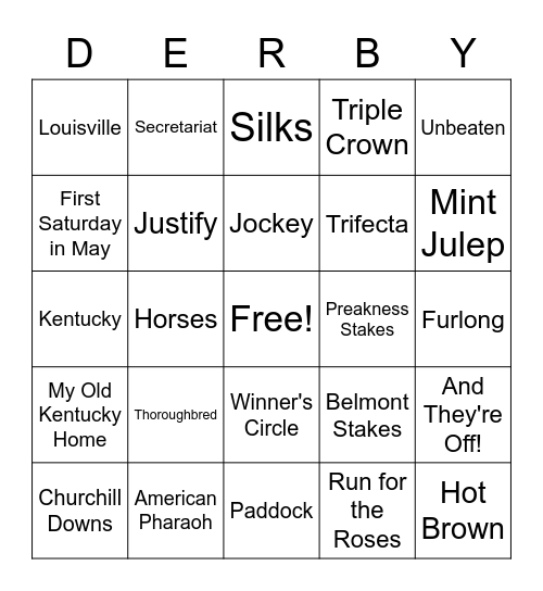 Kentucky Derby Bingo Card