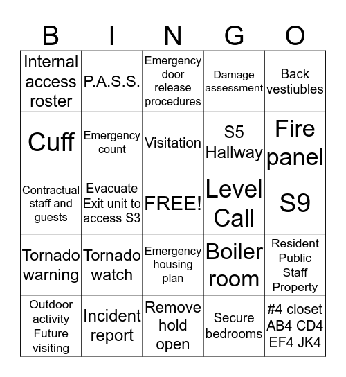 Emergency Bingo Card