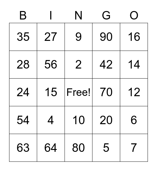 Multiplication and Division Facts! Bingo Card