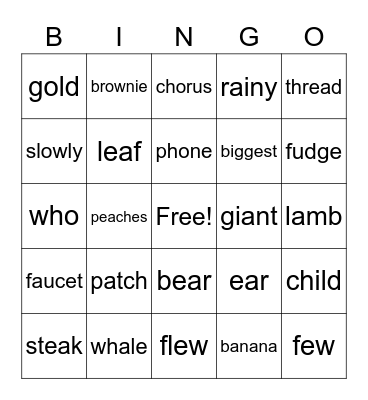 Phonics Chart 10-11 Clue Words Bingo Card