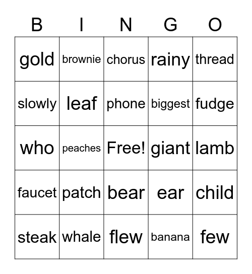 Phonics Chart 10-11 Clue Words Bingo Card