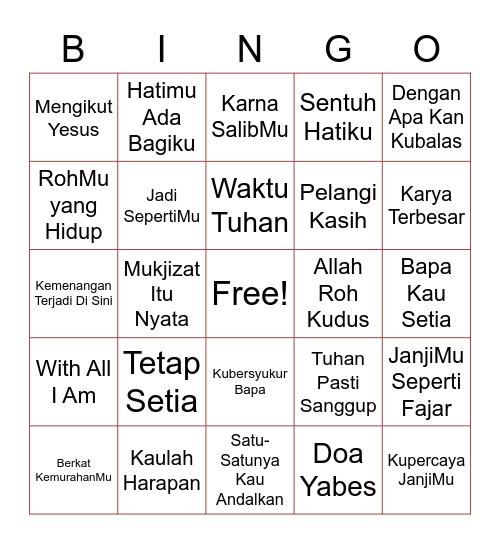 Worshipper Bingo Card