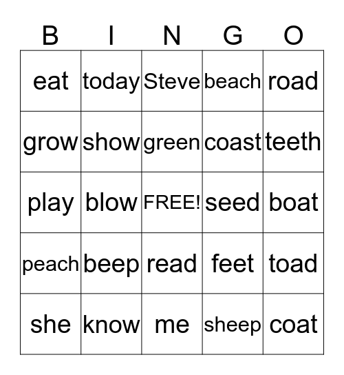 Vowel Pairs Bingo Card