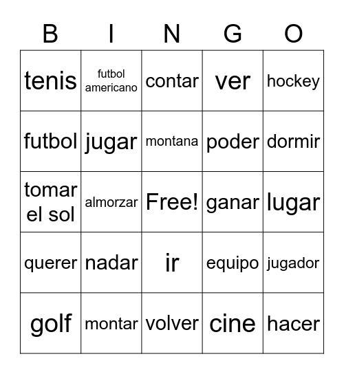 Spanish Bing Bingo Card