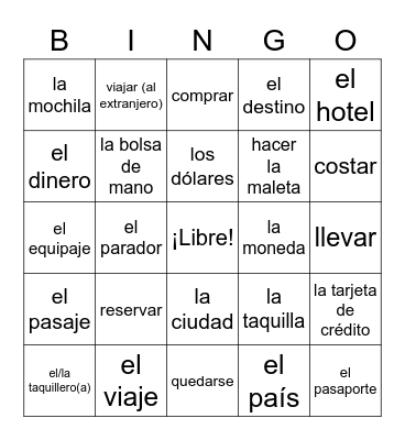 Preparing for a Trip BINGO Card